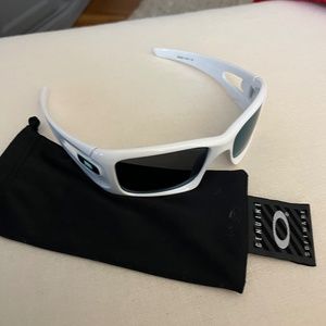 White Oakley Crankcase Sunglasses with Emerald Green Lenses